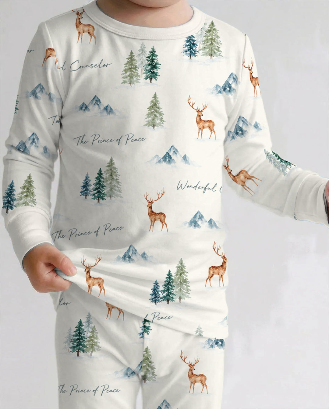 Prince of Peace Winter Woodland Bamboo Two Piece Long Sleeve Pajama Set