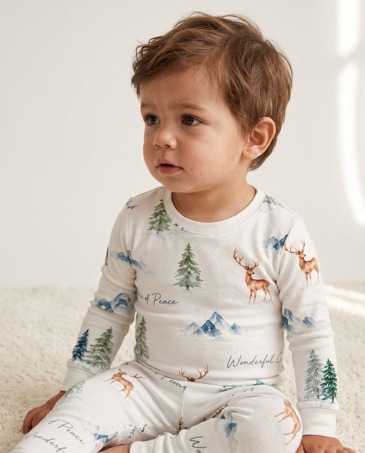 Prince of Peace Winter Woodland Bamboo Two Piece Long Sleeve Pajama Set