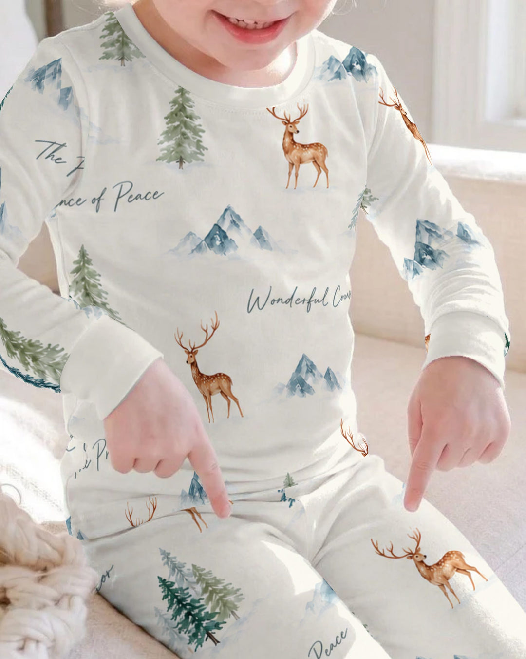 Prince of Peace Winter Woodland Bamboo Two Piece Long Sleeve Pajama Set