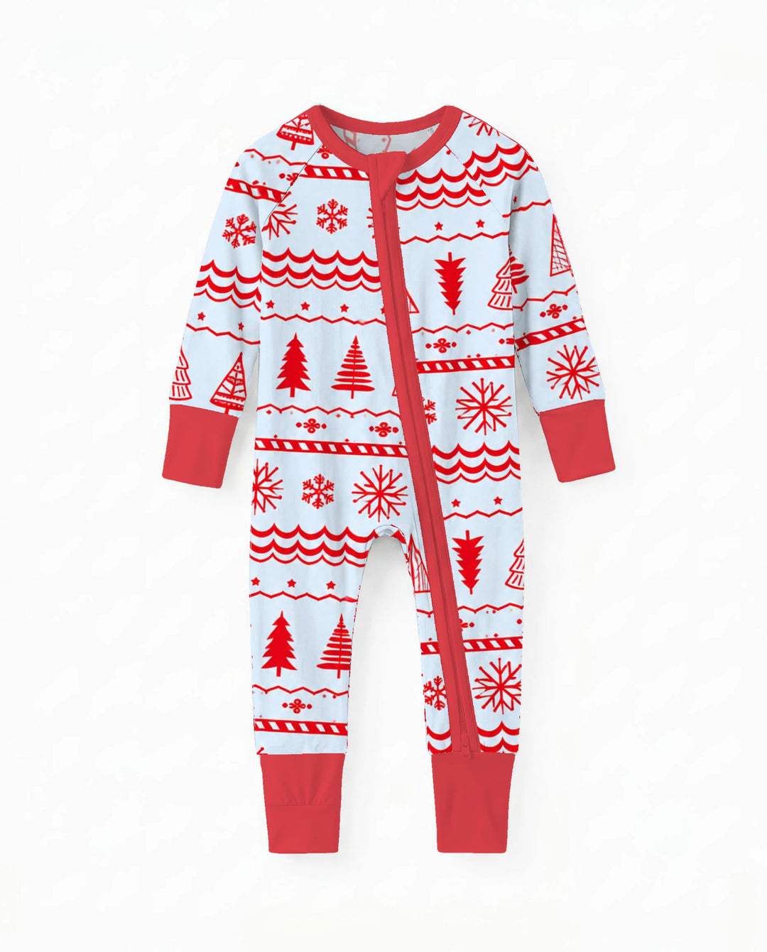 Red Nordic Christmas Trees & Snowflakes Bamboo Convertible Zippy