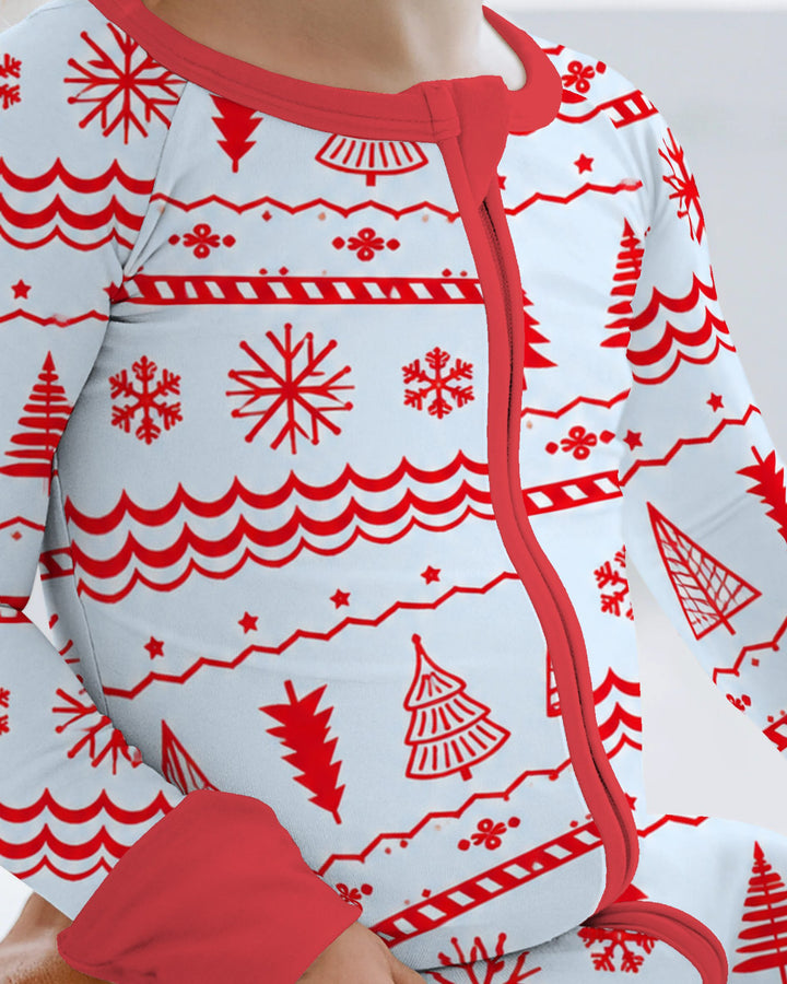 Red Nordic Christmas Trees & Snowflakes Bamboo Convertible Zippy