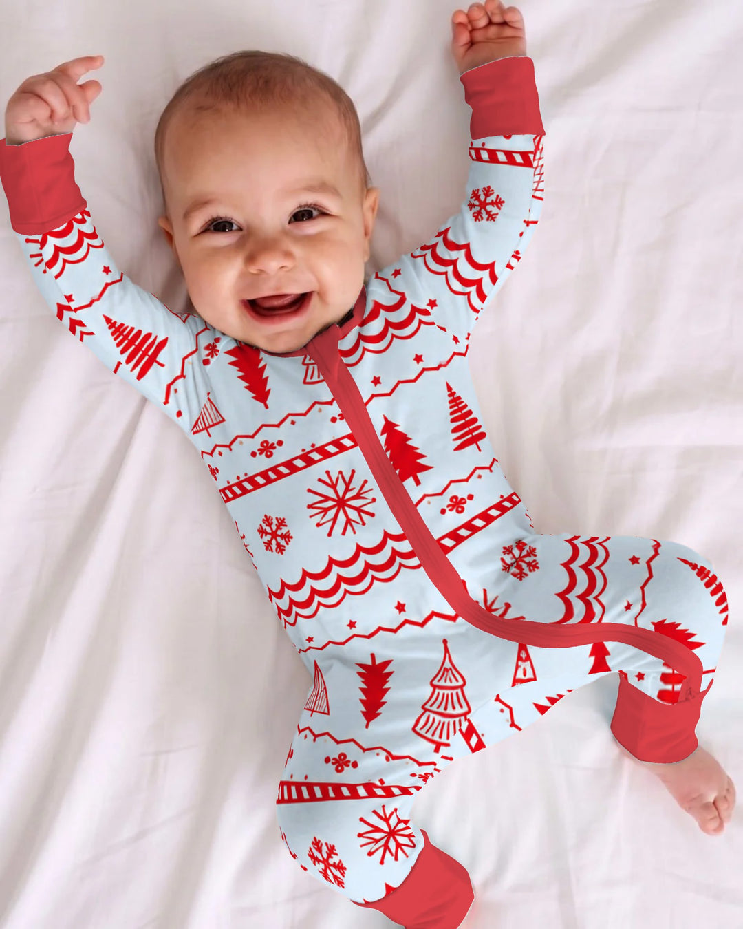 Red Nordic Christmas Trees & Snowflakes Bamboo Convertible Zippy