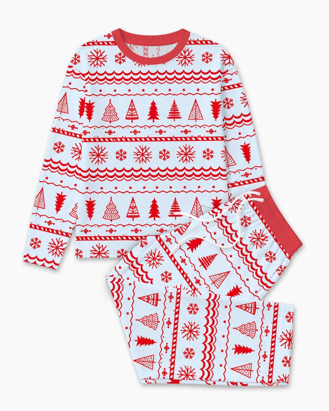 Red Nordic Christmas Trees & Snowflakes Bamboo Men's Pajama Set