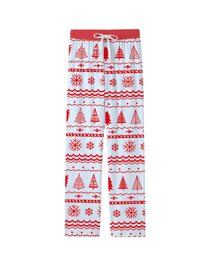 Red Nordic Christmas Trees & Snowflakes Bamboo Men's Pajama Set