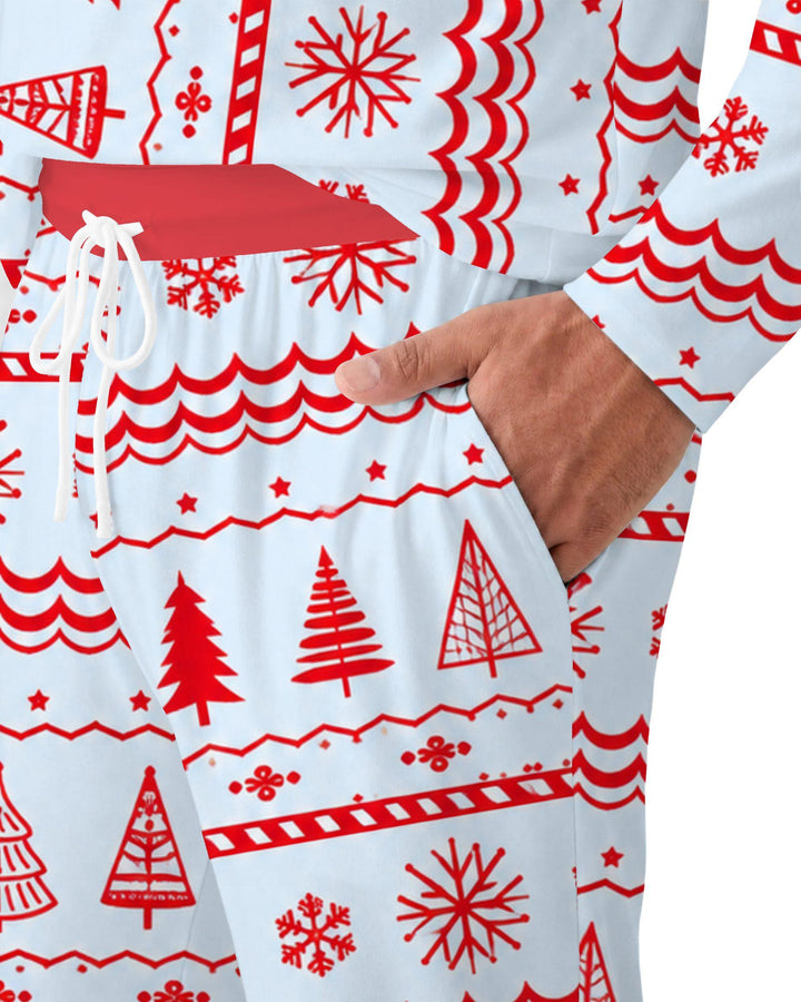 Red Nordic Christmas Trees & Snowflakes Bamboo Men's Pajama Set