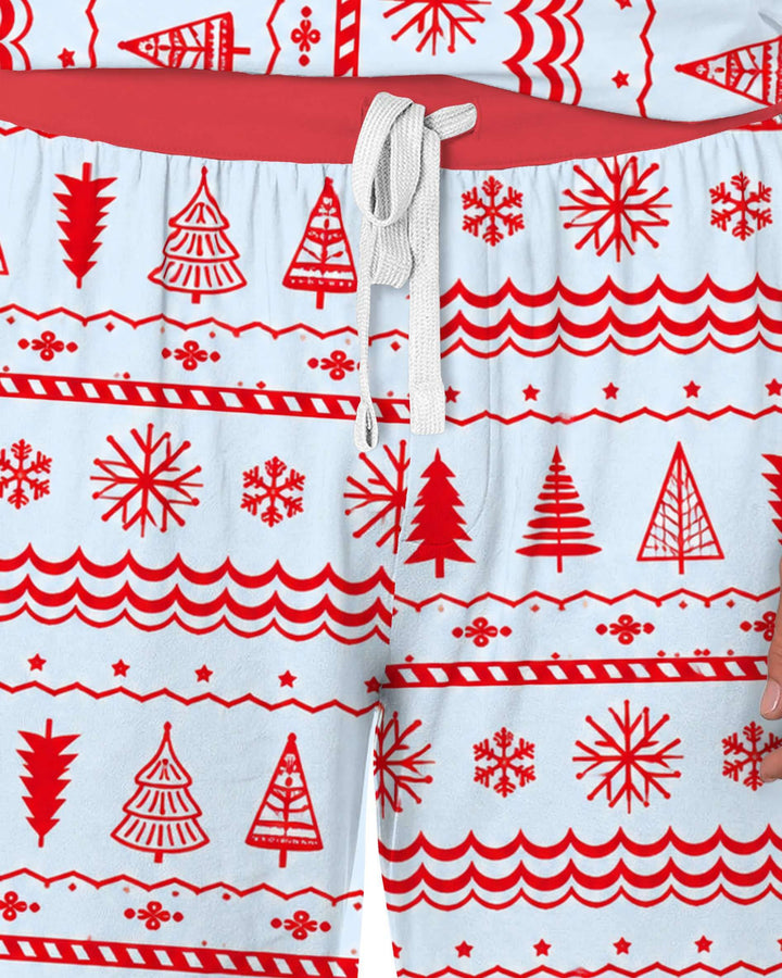Red Nordic Christmas Trees & Snowflakes Bamboo Men's Pajama Set