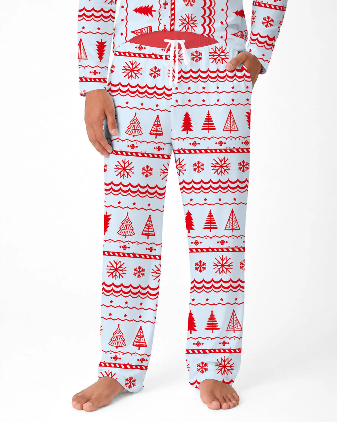 Red Nordic Christmas Trees & Snowflakes Bamboo Men's Pajama Set