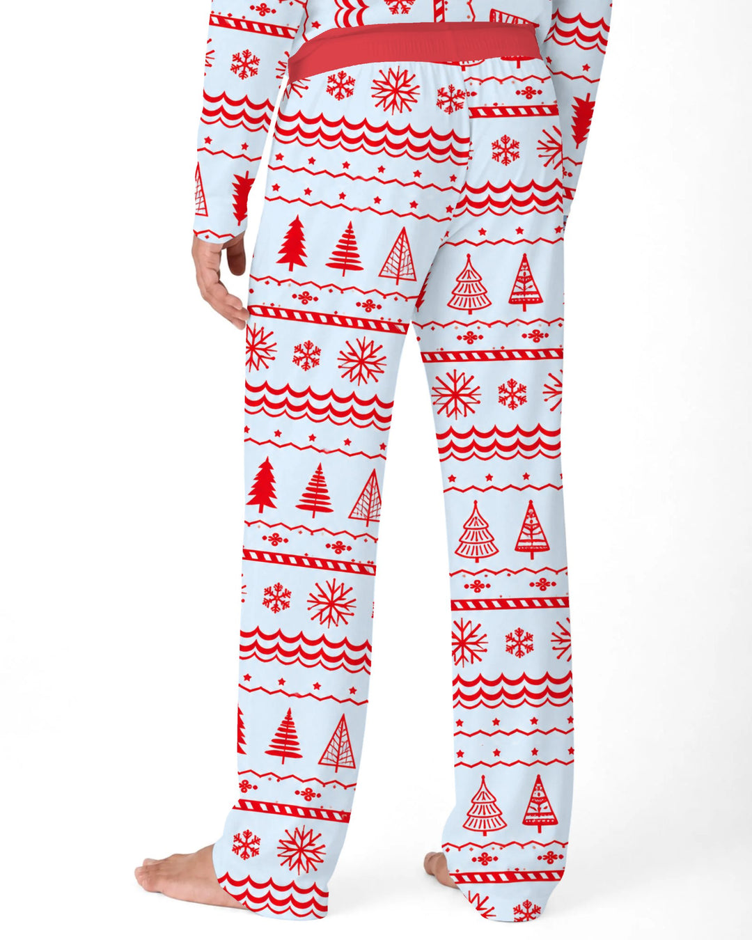Red Nordic Christmas Trees & Snowflakes Bamboo Men's Pajama Set