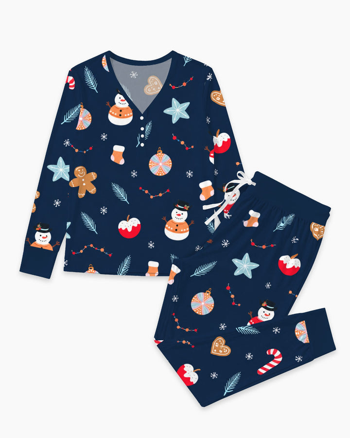 Midnight Snowman Christmas Treats Bamboo Women Pajama Set
