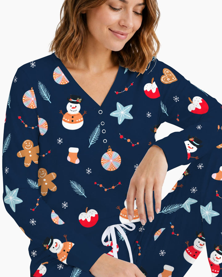Midnight Snowman Christmas Treats Bamboo Women Pajama Set
