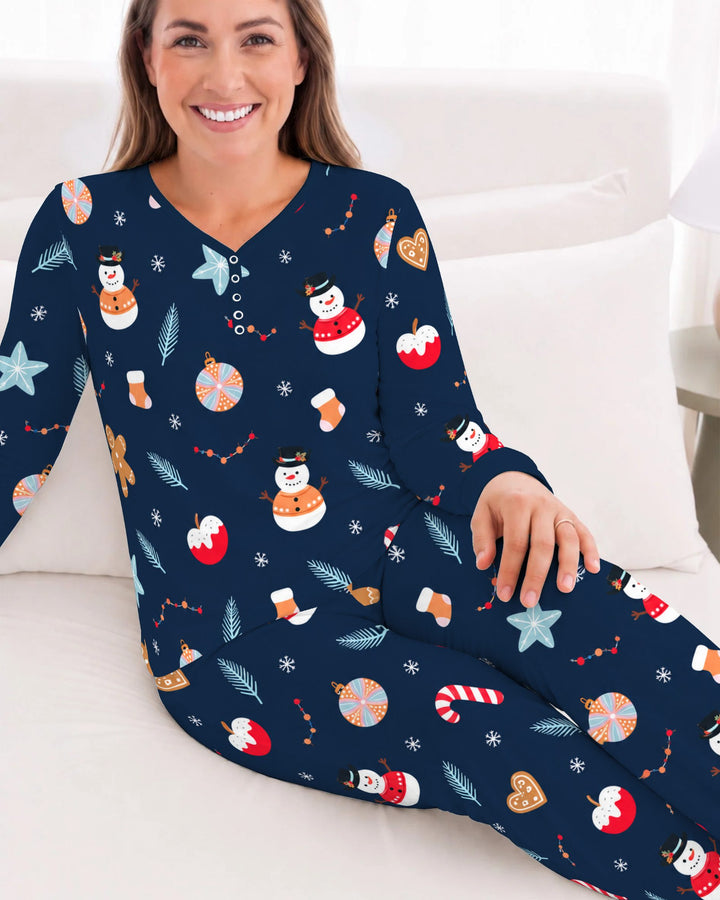 Midnight Snowman Christmas Treats Bamboo Women Pajama Set