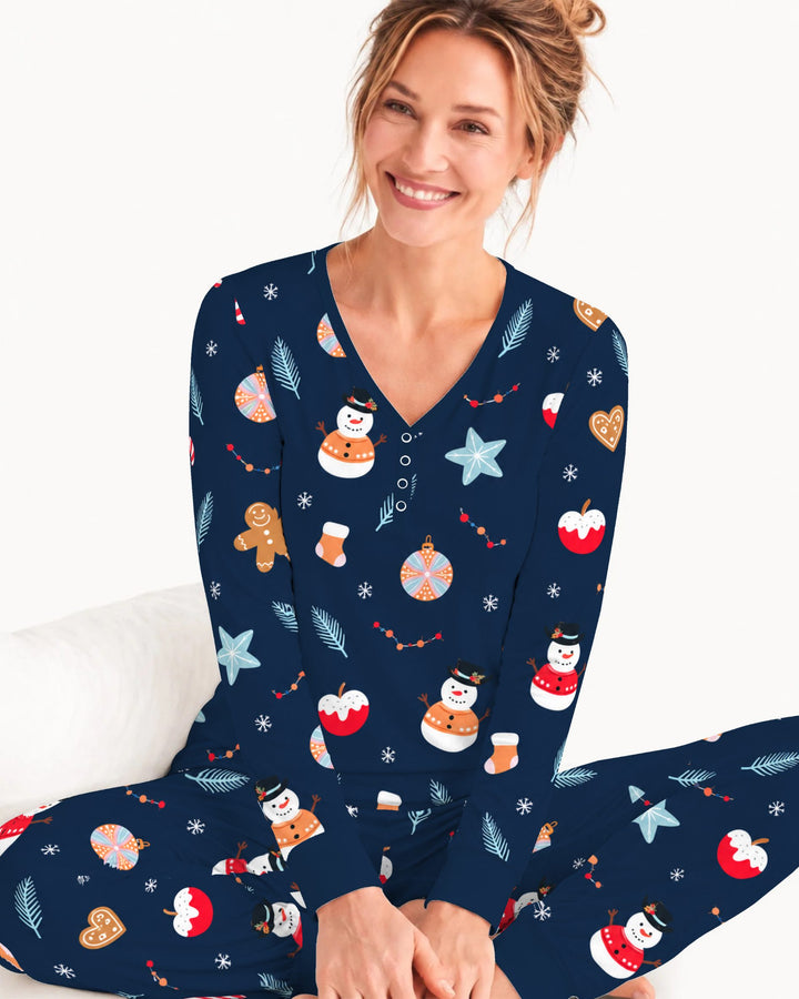 Midnight Snowman Christmas Treats Bamboo Women Pajama Set