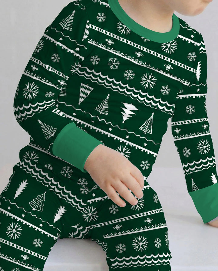 Evergreen Nordic Christmas Trees Bamboo Two Piece Long Sleeve Pajama Set
