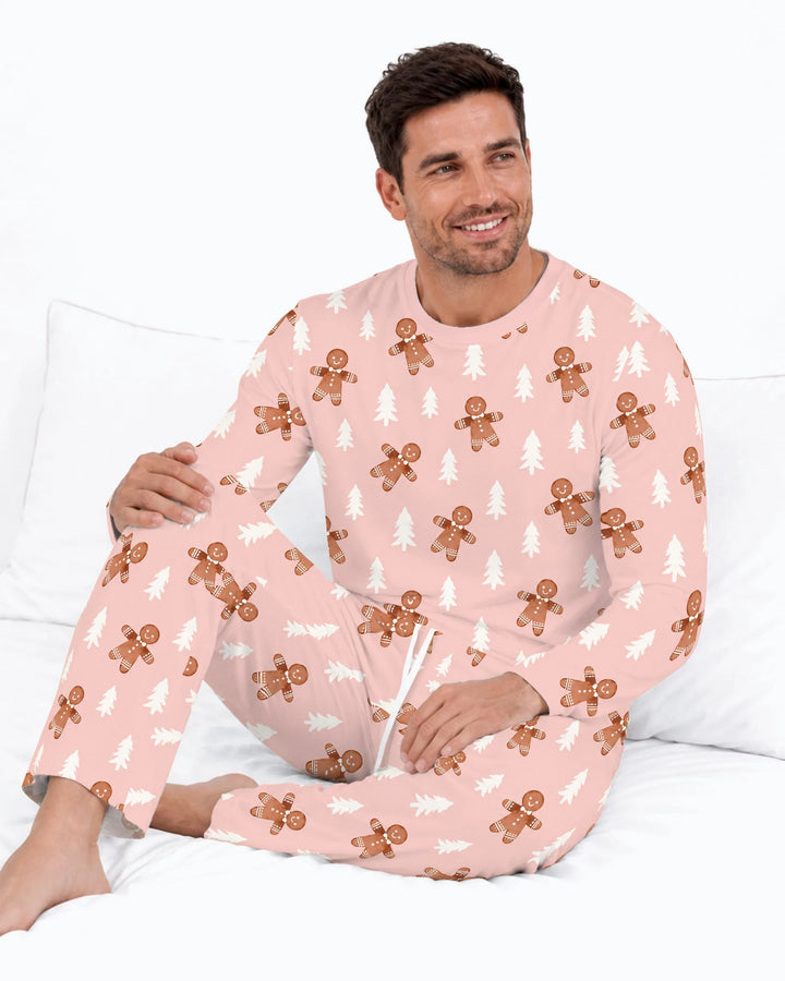Pink Gingerbread Christmas Forest Bamboo Men's Pajama Set