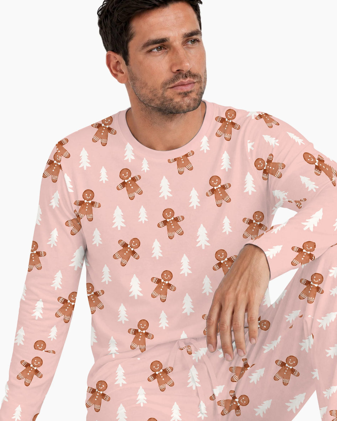 Pink Gingerbread Christmas Forest Bamboo Men's Pajama Set