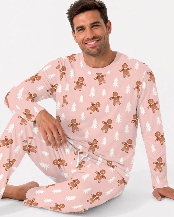 Pink Gingerbread Christmas Forest Bamboo Men's Pajama Set