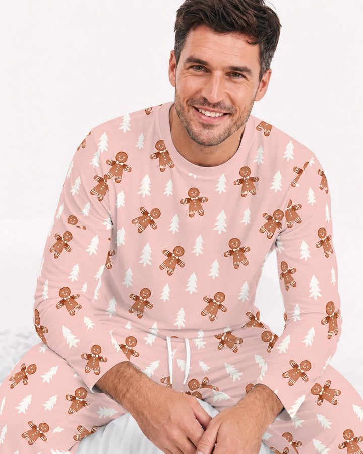 Pink Gingerbread Christmas Forest Bamboo Men's Pajama Set