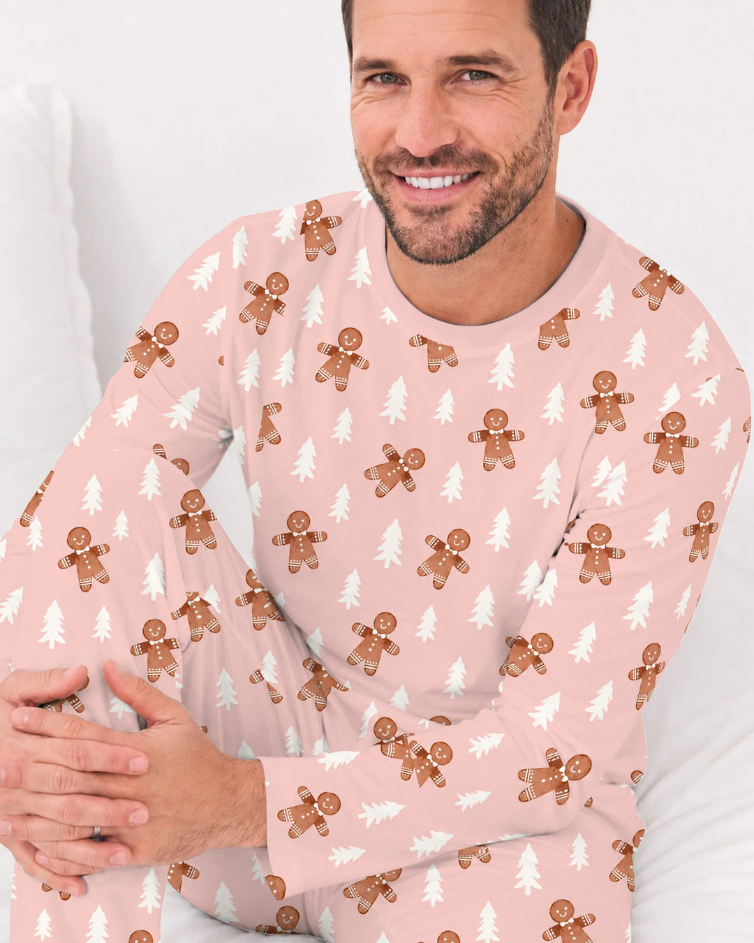 Pink Gingerbread Christmas Forest Bamboo Men's Pajama Set
