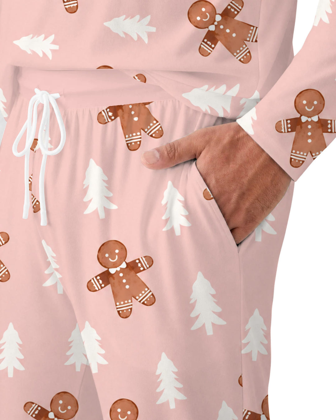 Pink Gingerbread Christmas Forest Bamboo Men's Pajama Set