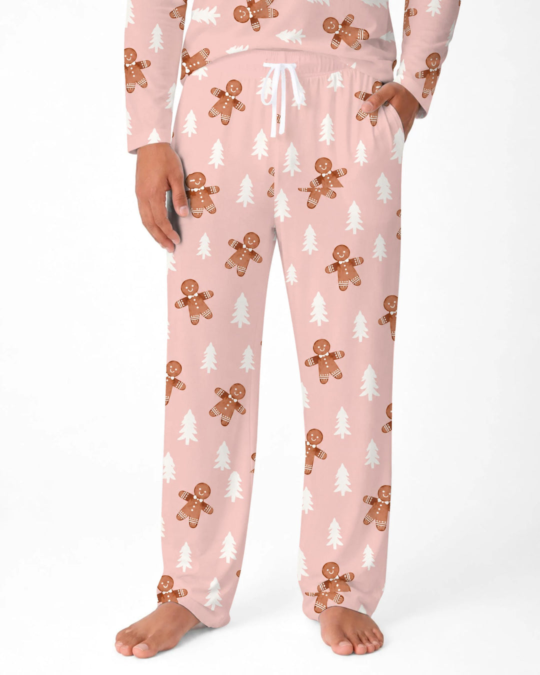 Pink Gingerbread Christmas Forest Bamboo Men's Pajama Set