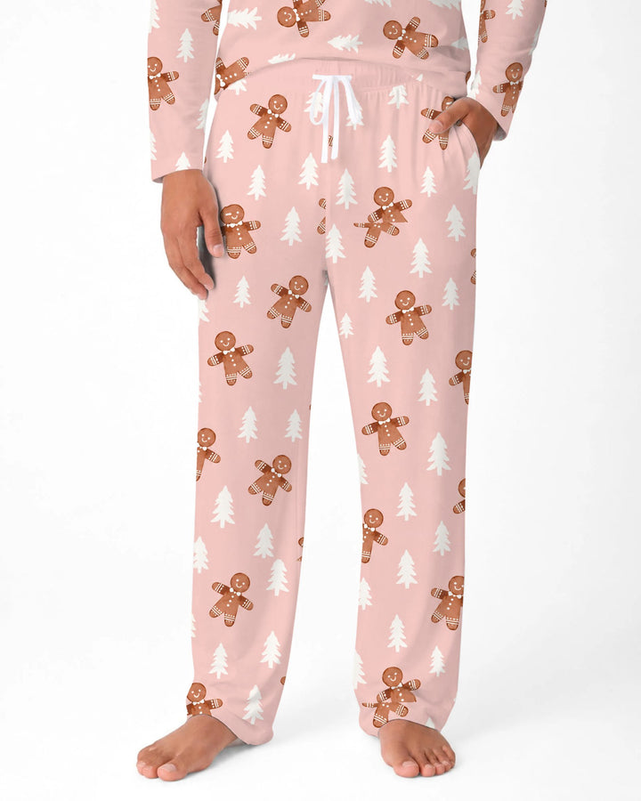 Pink Gingerbread Christmas Forest Bamboo Men's Pajama Set