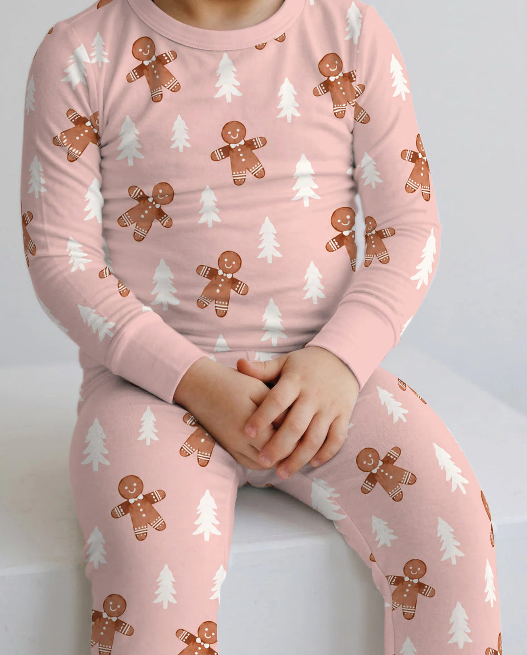Pink Gingerbread Christmas Forest Bamboo Two Piece Long Sleeve Pajama Set