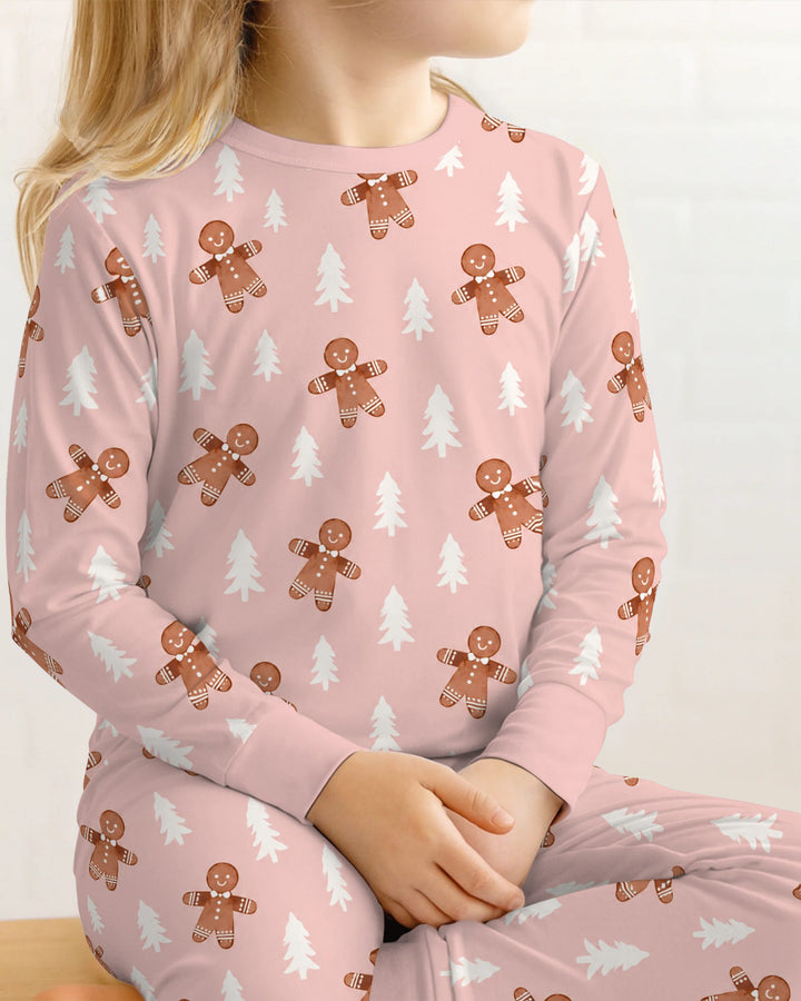 Pink Gingerbread Christmas Forest Bamboo Two Piece Long Sleeve Pajama Set