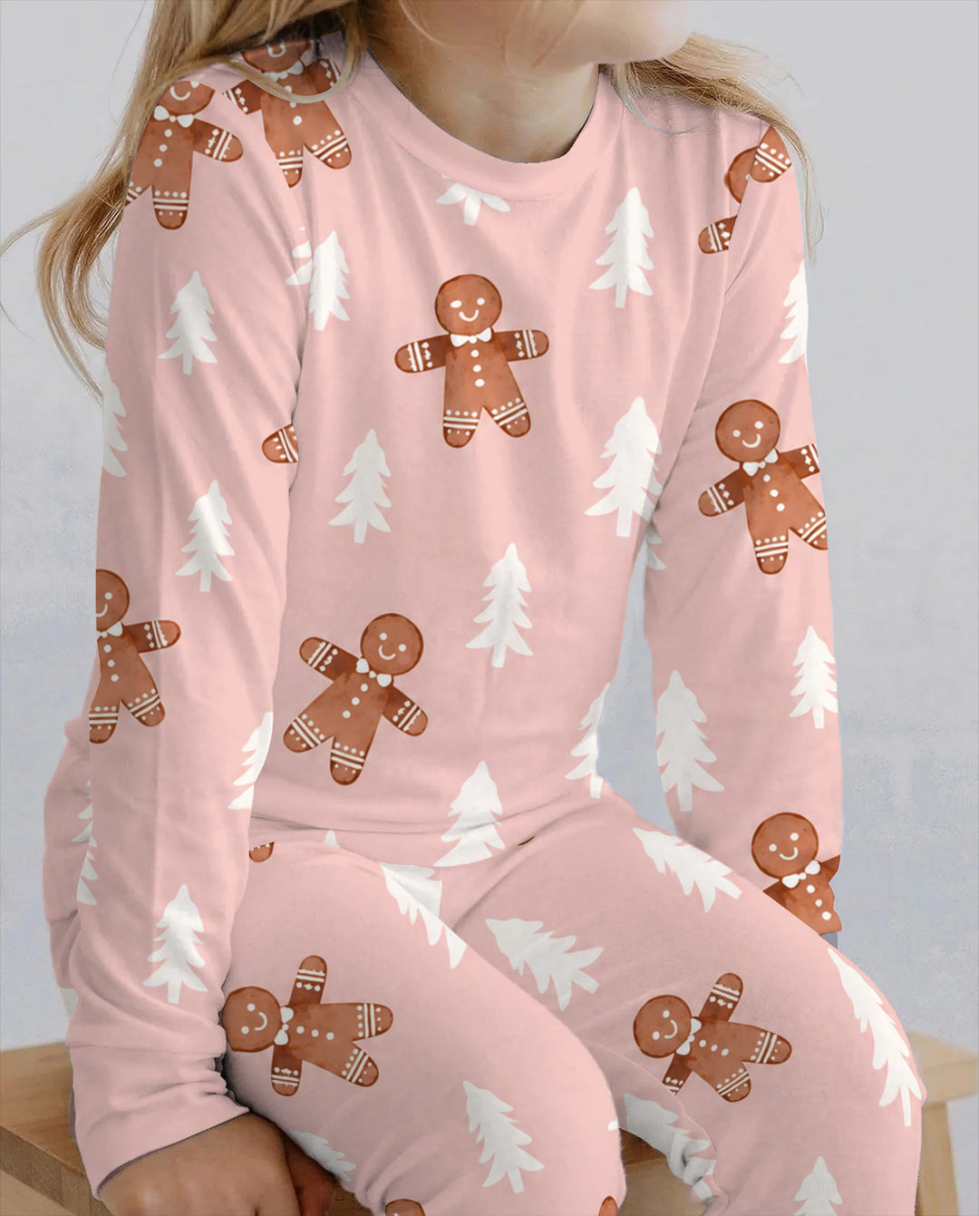 Pink Gingerbread Christmas Forest Bamboo Two Piece Long Sleeve Pajama Set