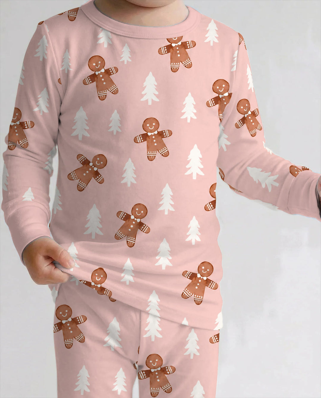 Pink Gingerbread Christmas Forest Bamboo Two Piece Long Sleeve Pajama Set