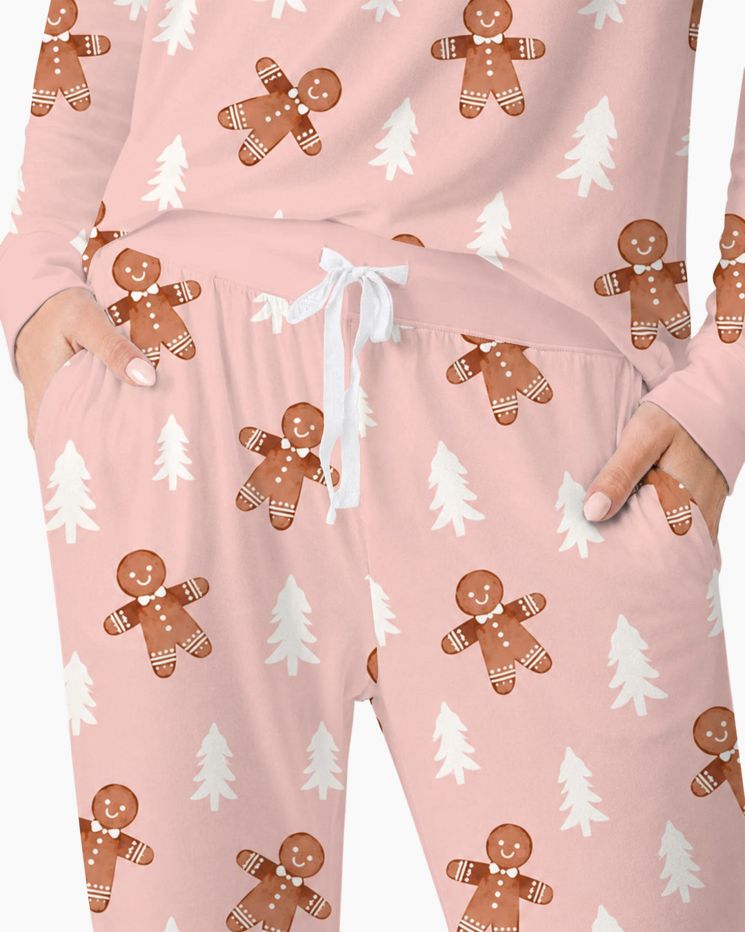 Pink Gingerbread Christmas Forest Bamboo Women Pajama Set