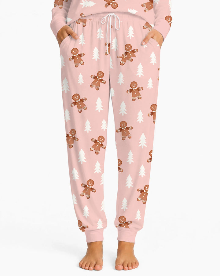 Pink Gingerbread Christmas Forest Bamboo Women Pajama Set