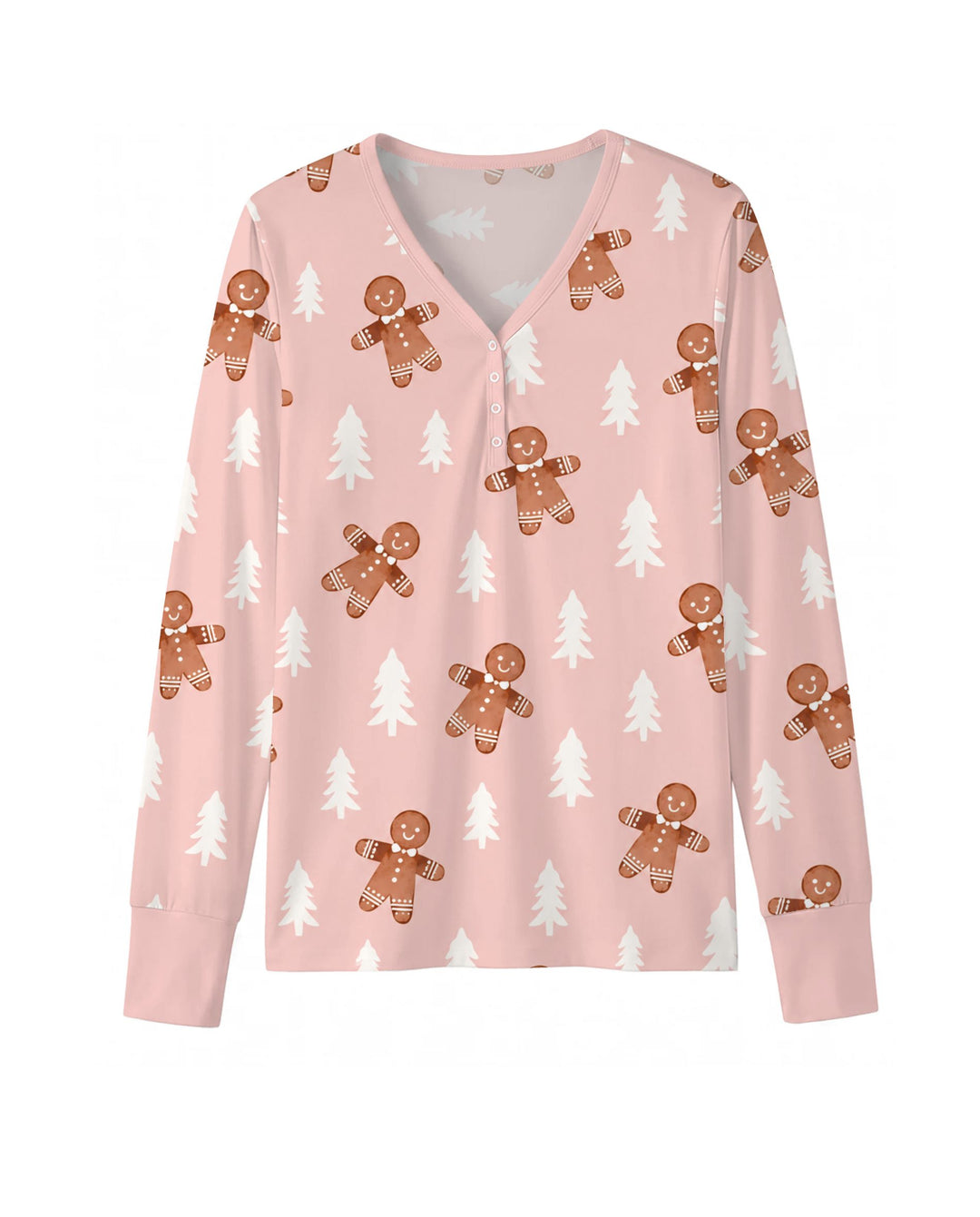 Pink Gingerbread Christmas Forest Bamboo Women Pajama Set