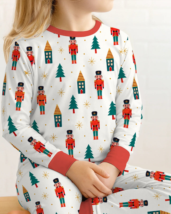 Classic Nutcracker Christmas Village Bamboo Two Piece Long Sleeve Pajama Set