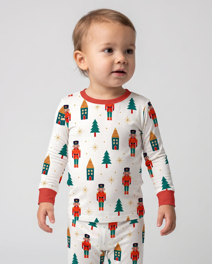 Classic Nutcracker Christmas Village Bamboo Two Piece Long Sleeve Pajama Set