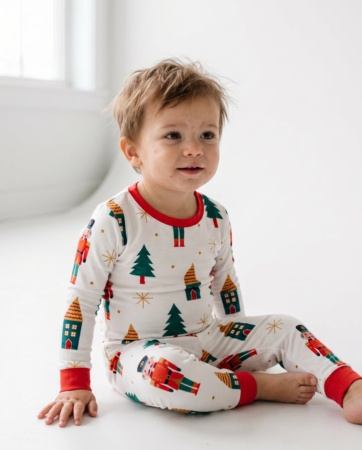 Classic Nutcracker Christmas Village Bamboo Two Piece Long Sleeve Pajama Set