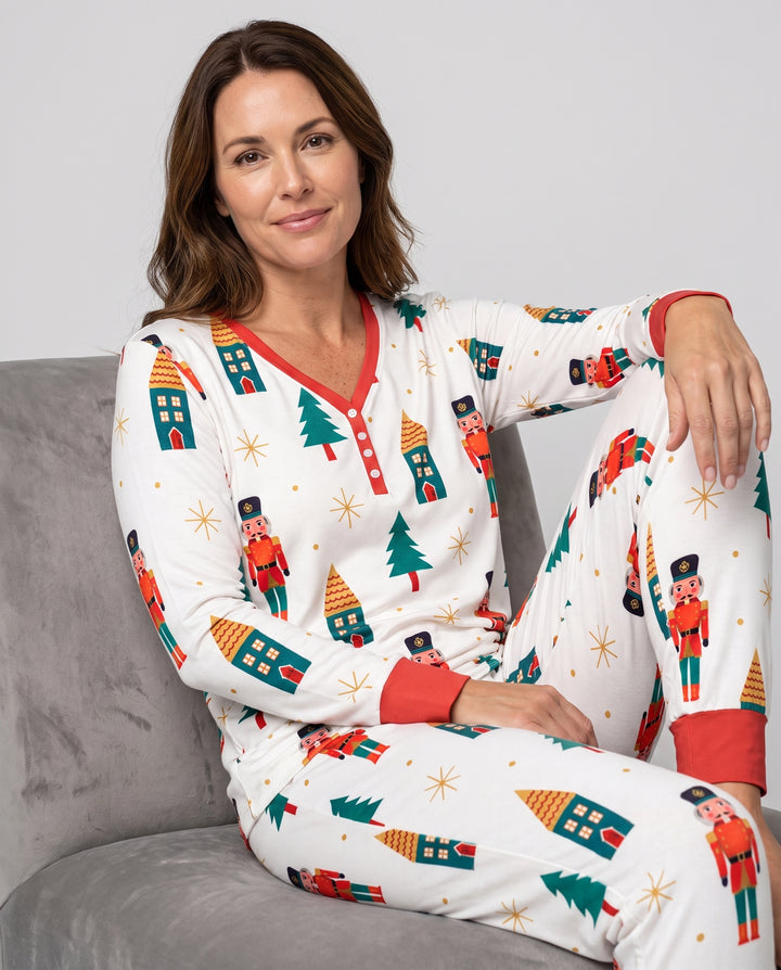 Classic Nutcracker Christmas Village Bamboo Women Pajama Set