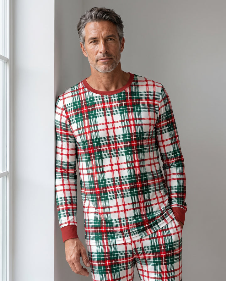 Classic Christmas Tartan Plaid Bamboo Men's Pajama Set