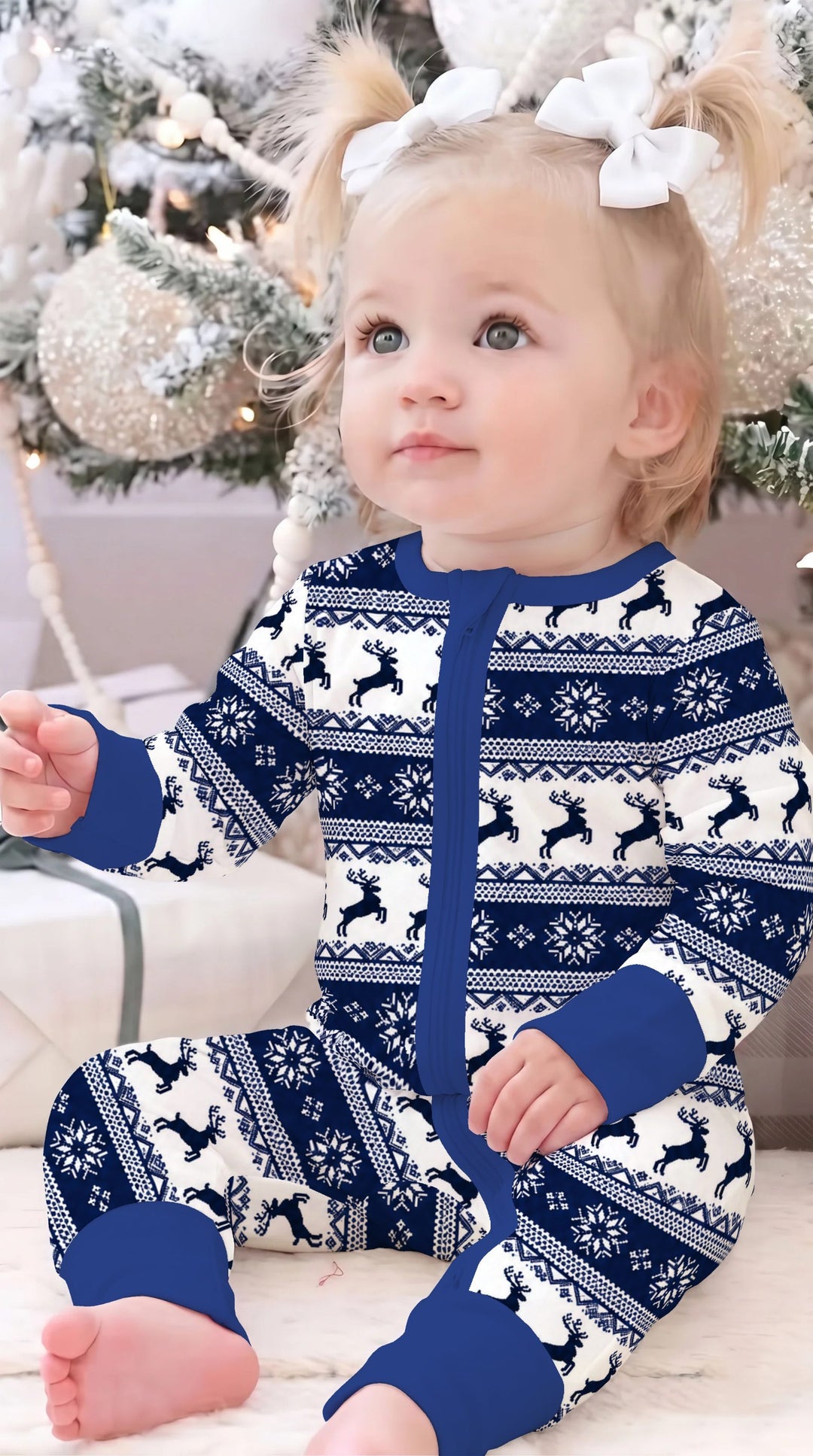 Navy Nordic Reindeer Fair Isle Bamboo Convertible Zippy