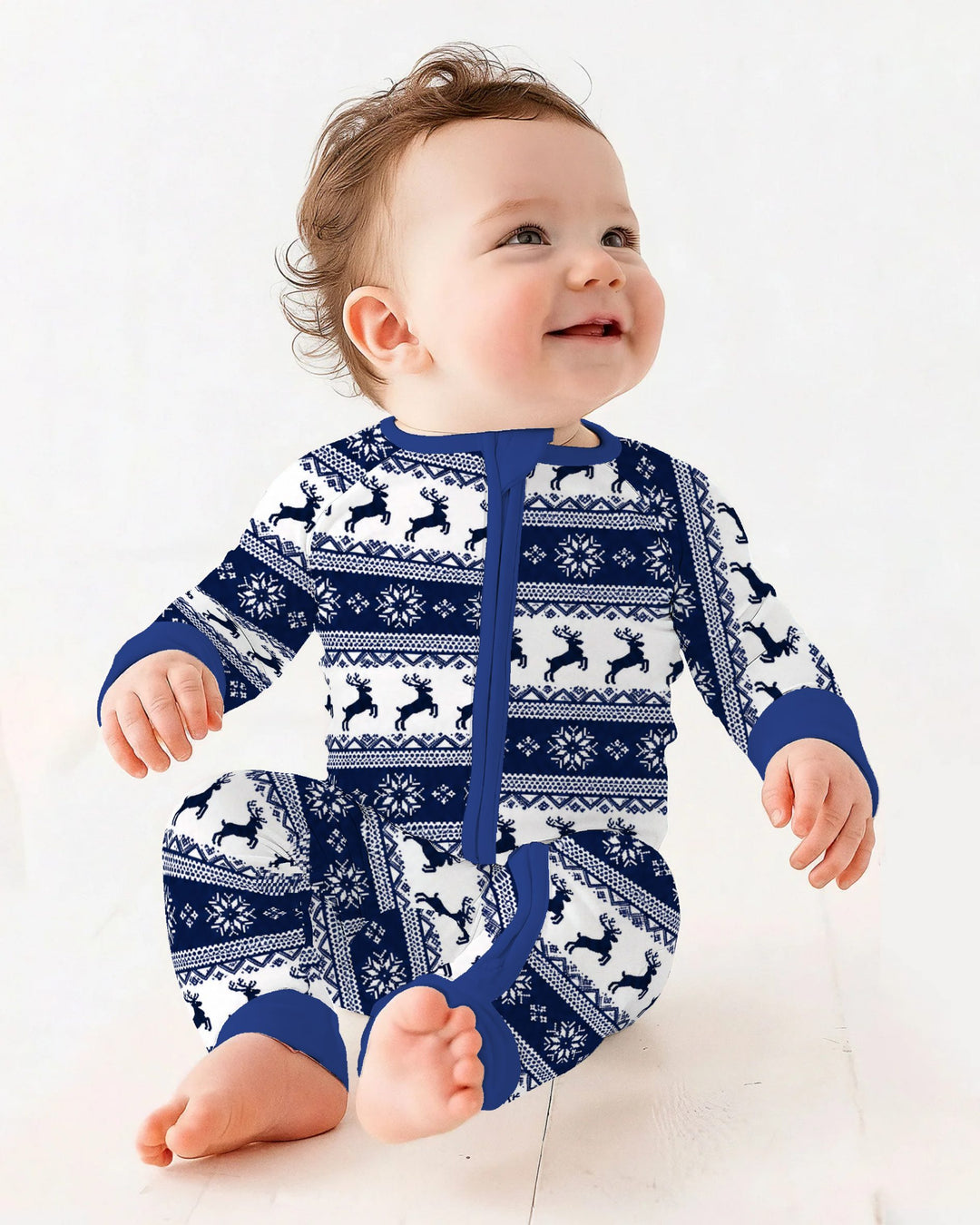 Navy Nordic Reindeer Fair Isle Bamboo Convertible Zippy