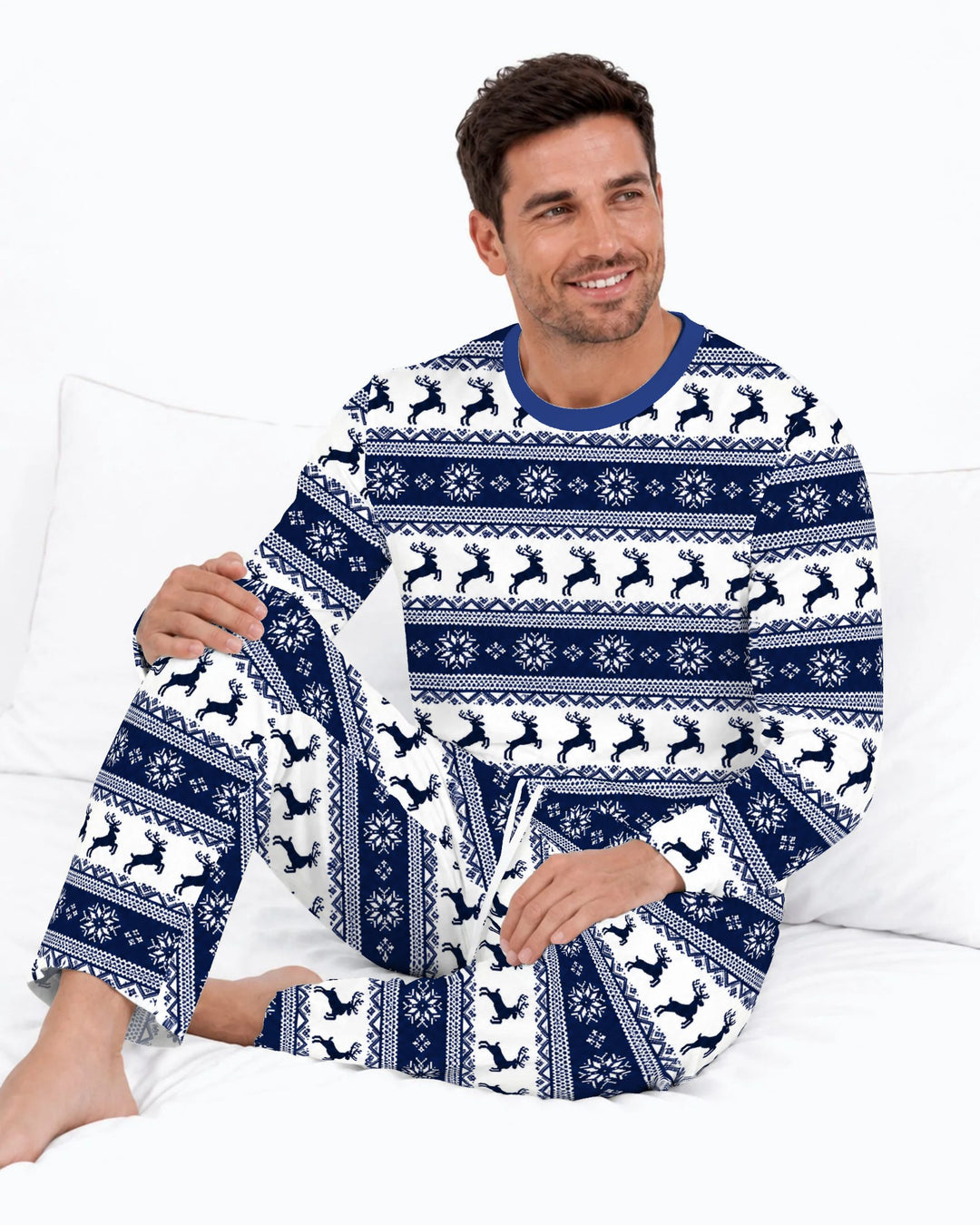 Navy Nordic Reindeer Fair Isle Bamboo Men's Pajama Set