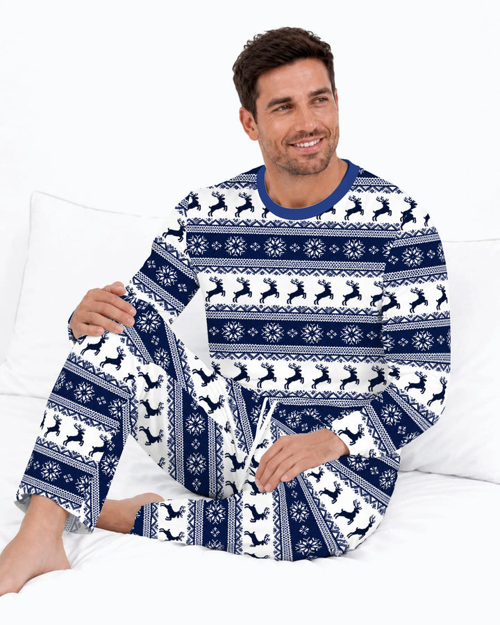 Navy Nordic Reindeer Fair Isle Bamboo Men's Pajama Set