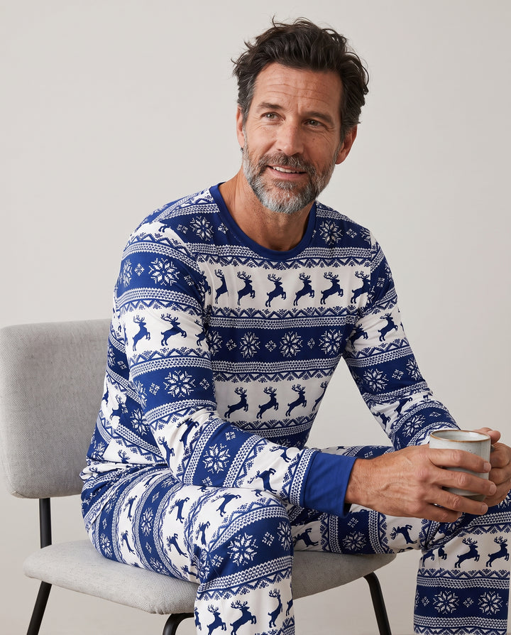 Navy Nordic Reindeer Fair Isle Bamboo Men's Pajama Set