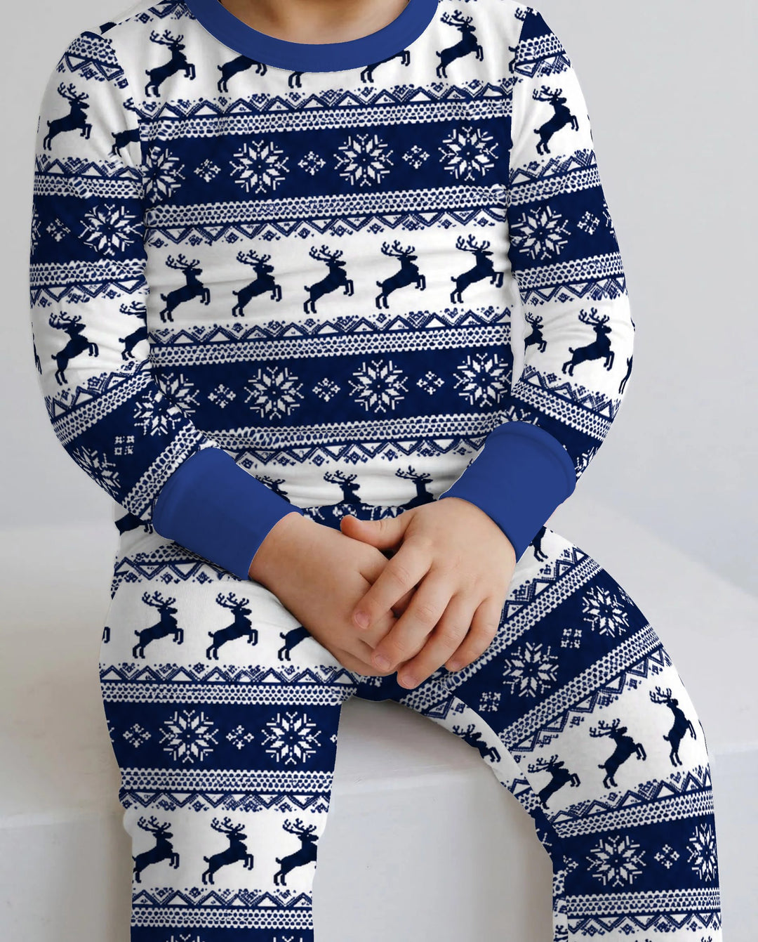 Navy Nordic Reindeer Fair Isle Bamboo Two Piece Long Sleeve Pajama Set