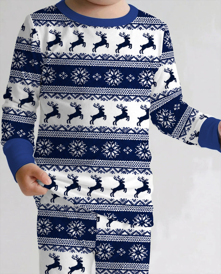 Navy Nordic Reindeer Fair Isle Bamboo Two Piece Long Sleeve Pajama Set