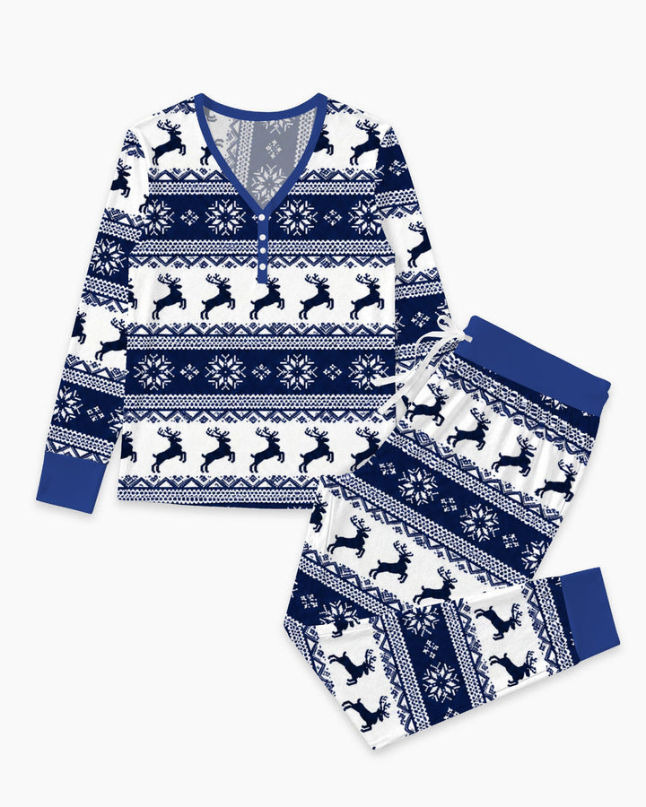 Navy Nordic Reindeer Fair Isle Bamboo Women Pajama Set