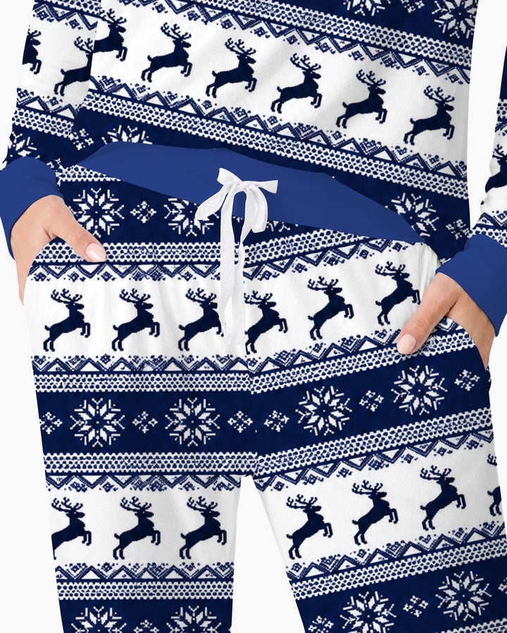 Navy Nordic Reindeer Fair Isle Bamboo Women Pajama Set