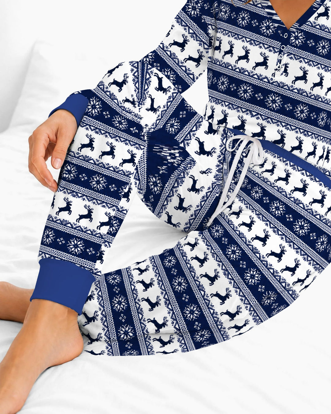 Navy Nordic Reindeer Fair Isle Bamboo Women Pajama Set