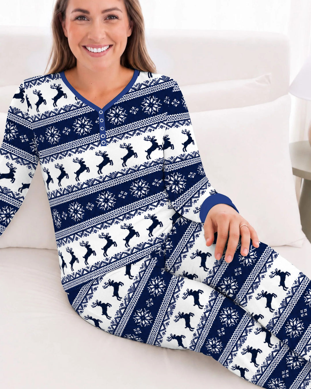 Navy Nordic Reindeer Fair Isle Bamboo Women Pajama Set