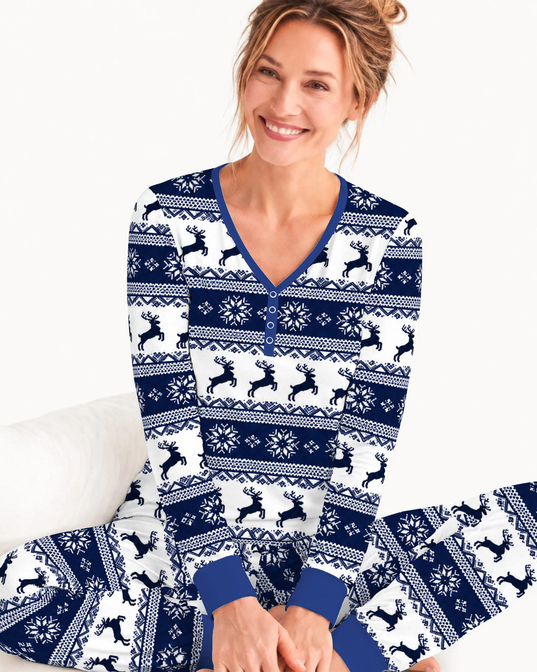 Navy Nordic Reindeer Fair Isle Bamboo Women Pajama Set