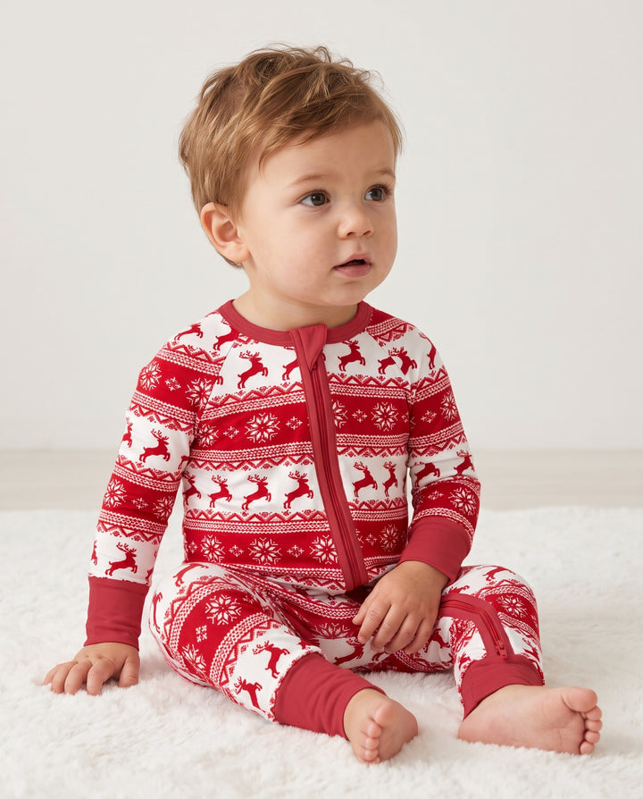 Red Nordic Reindeer Fair Isle Bamboo Convertible Zippy